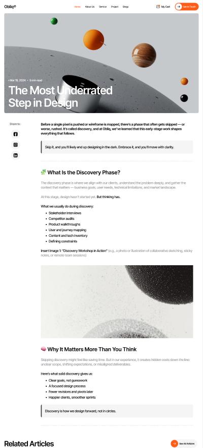 Obliq Blog Detail page design