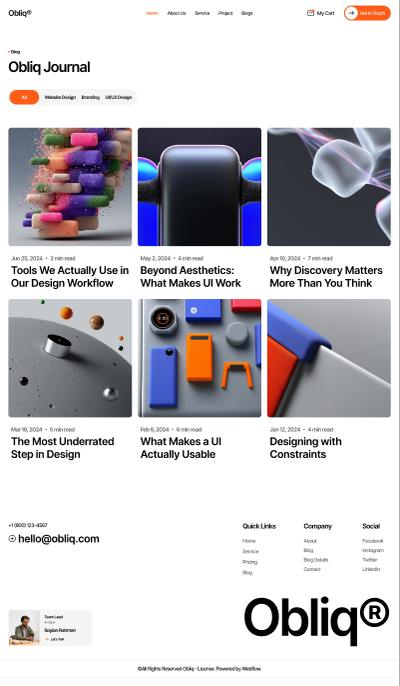 Obliq Blog page design