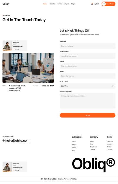 Obliq Contact page design