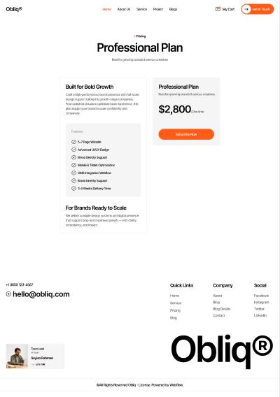 Obliq Pricing Detail page design