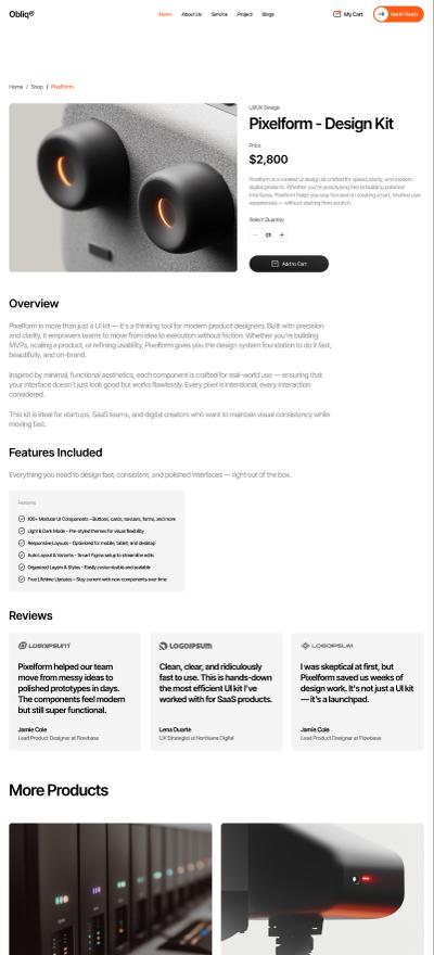 Obliq Shop Details page design