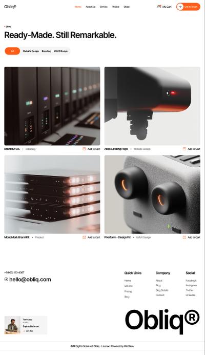Obliq Shop page design