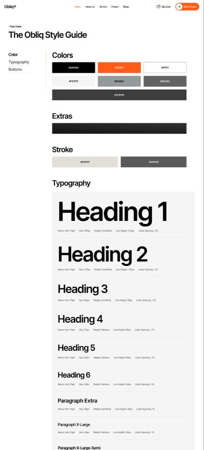 Obliq Style Guide page design