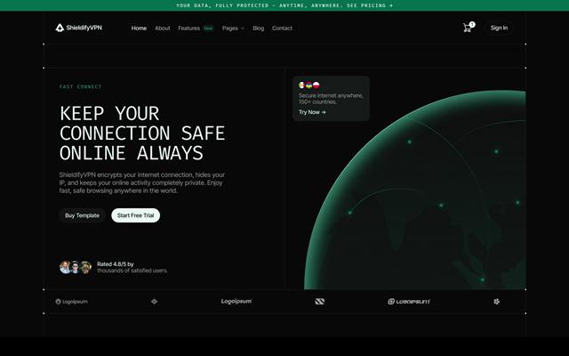 ShieldifyVPN template hero section